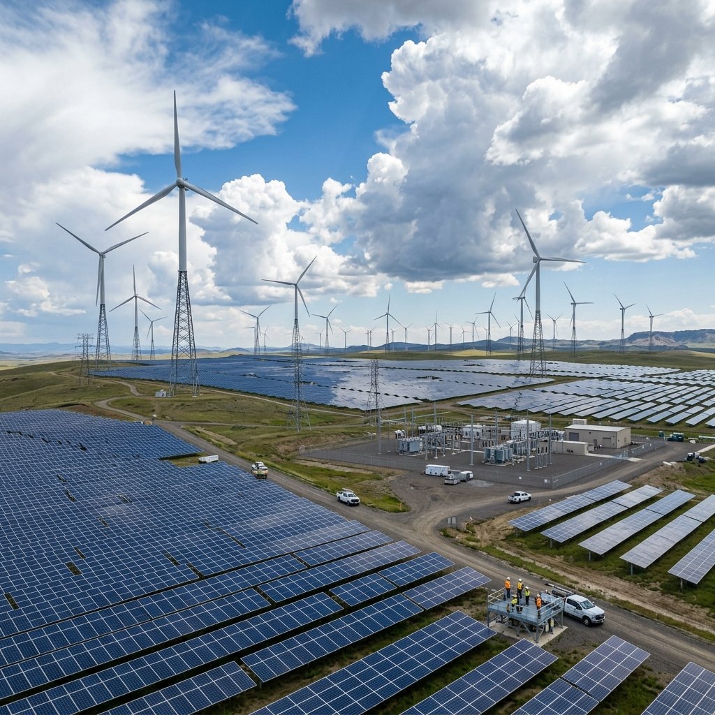 Utility-Scale Hybrid Solar and Wind Power Plant with Battery Storage